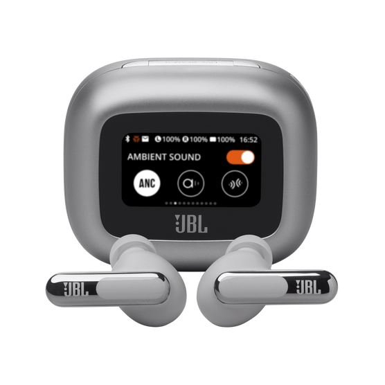 JBL Live Beam 3 - Silver - True wireless noise-cancelling closed-stick earbuds - Hero