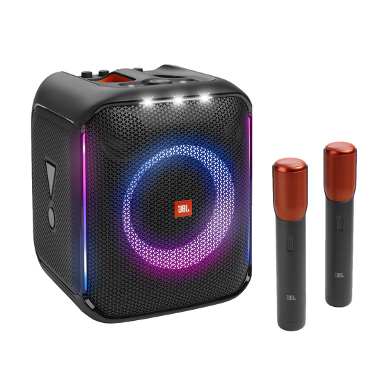 JBL PartyBox Encore - Black - Portable party speaker with 100W powerful sound, built-in dynamic light show, included digital wireless mics, and splash proof design. - Hero